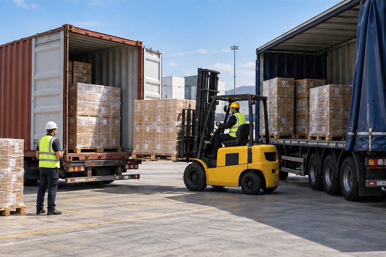 Container cross stuffing and transloading operation in Mersin, Turkey